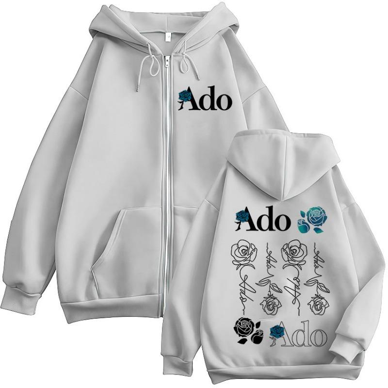 Ado Blue Rose Welttournee 2025 Hibana Merch Reißverschluss Hoodies Herren Damen Kleidung Mode Zip-Up Sweatshirts Kapuzenpullover Jacken S white