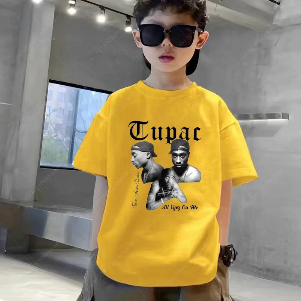 Sommer Tupac 2pac Rapper Thug Druck Mode Kinder T-Shirt Jungen Mädchen Kleidung Lässig Kinder Kurzarm T-Shirt Oberteil 130 yellow