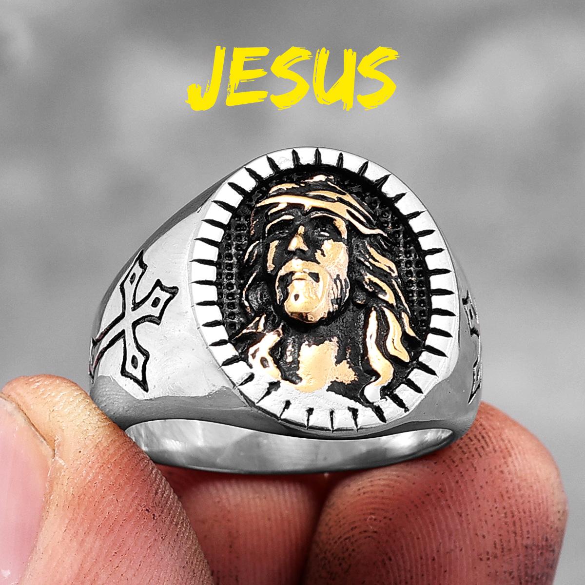 Gott Jesus Religion Kreuz Edelstahl Herrenringe Trendy Punk Amulett für Männlich Freund Schmuck Kreativität Geschenk 7