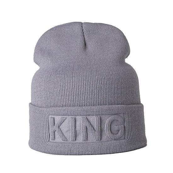 Winter Hut König Königin Mützen Mode Hip Hop Paare Kappe Casual Solide Hut Männer Frau Warme Gestrickte Beanie Ski Skullies motorhaube KING licht grau