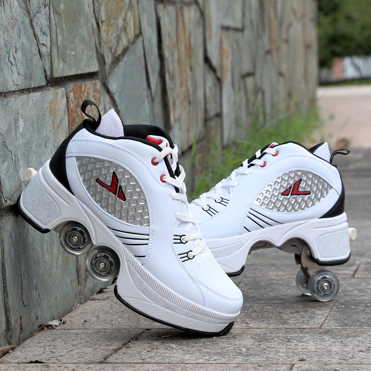 Rollen-Sneaker mit Doppelrädern, für Jungen und Mädchen, Rollschuhe, Rollschuhe, Verformungsschuhe, Rollschuhschuhe 39 rot/schwarz