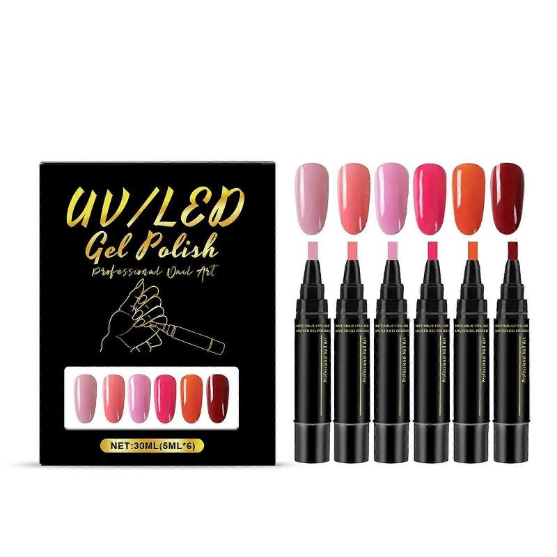 Nagellack Stifte, 3 in 1 Nagellack Stifte Schnelltrocknend, Gel Nagellack Stift, 6 Farben Nagellack Gel Stift 8 ML, Farbiger Nagellack Gel Stift für Damen, Nägel Stifte C