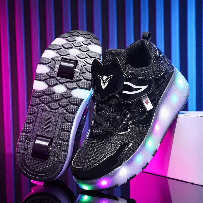 Neue Skates Kinder Rollschuhe Knopf Turnschuhe USB-Aufladung Leuchtschuhe Jungen Leuchtschuhe 32