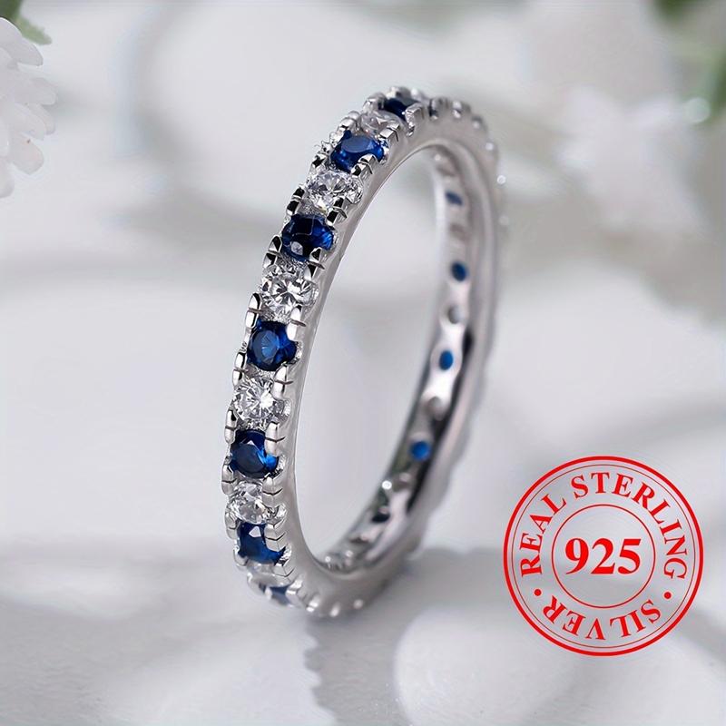 Elegante S925 Sterling Silber Blau Weiß Zirkon Ringe für Frauen Exquisite Edelstein Verlobungsringe Edlen Schmuck 7 weiß/blau