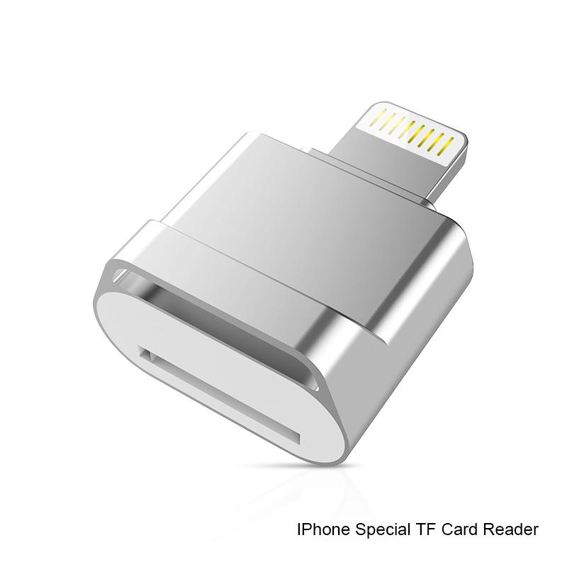 Speicherkarte MicroSD/TF-Kartenleser, Lightning-auf-Adapter, kein Treiber erforderlich, für iPad, iPhone 7, 8plus, x, xr, 11, 12, 13, mini, 14, 15, pro max silber