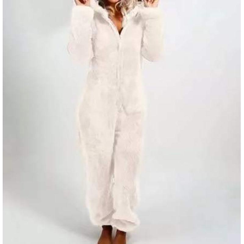 Modischer Onesies-Schlafanzug aus Fleece, Nachtwäsche, Overall, Übergröße, Kapuzen-Set, Schlafanzug für Damen und Erwachsene, für den Winter, warmer Pyjama für Damen S weiß
