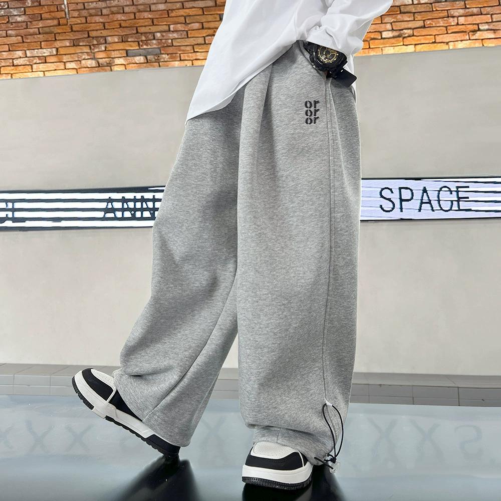 Jungenhosen Frühlings- und Herbstmodelle Lose Jungenhosen mit weitem Bein Freizeithosen Große Kinderhosen 160 grau