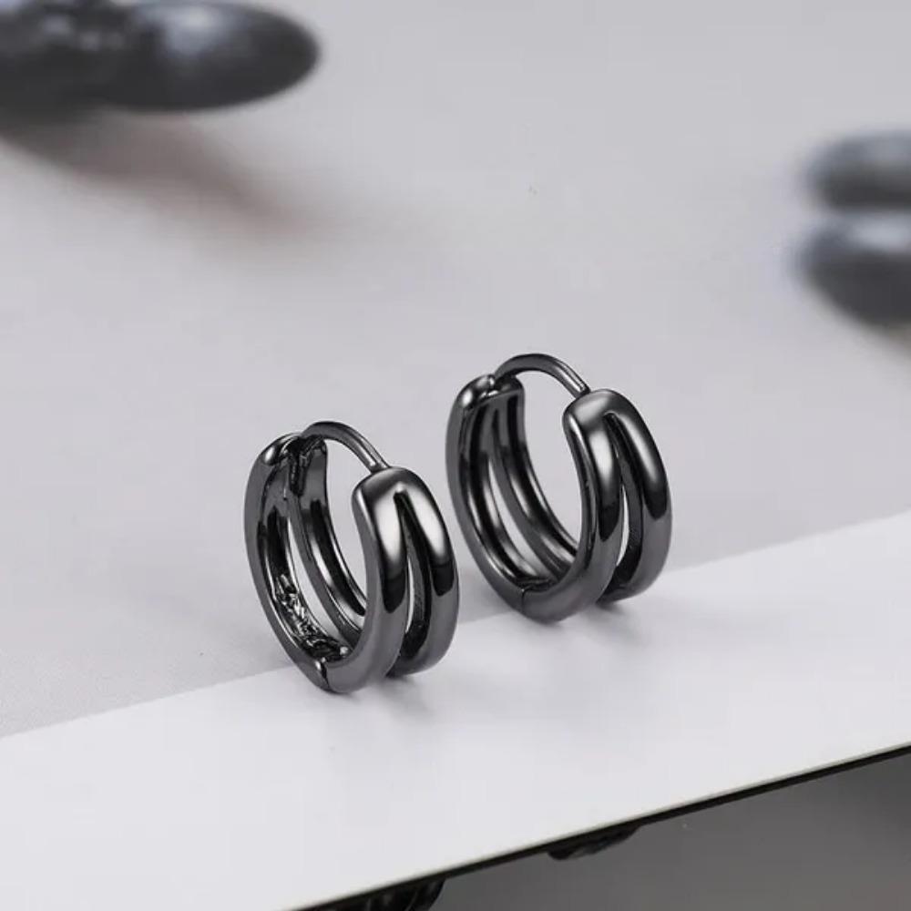 Neue Creolen aus Edelstahl Punk Multilayer Round Double Hoop Hip Hop Ohrringe Durchbohrte Ohrstecker Männer Ohrringe 1 pair schwarz