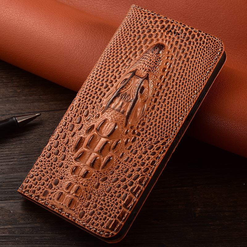 Klapphülle aus echtem Leder für Huawei P30 Pro, P30 Lite, Nova 4e mit Krokodilkopf-Design. P30 Pro