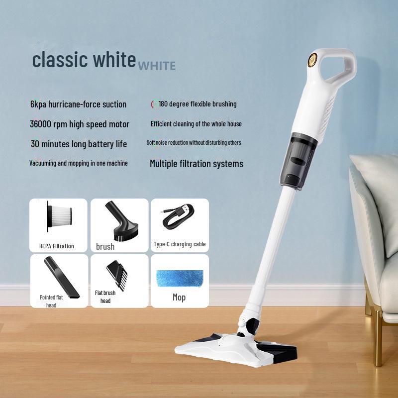Leistungsstarker kabelloser Handstaubsauger und Wischmopp mit Milbenentfernung weiß