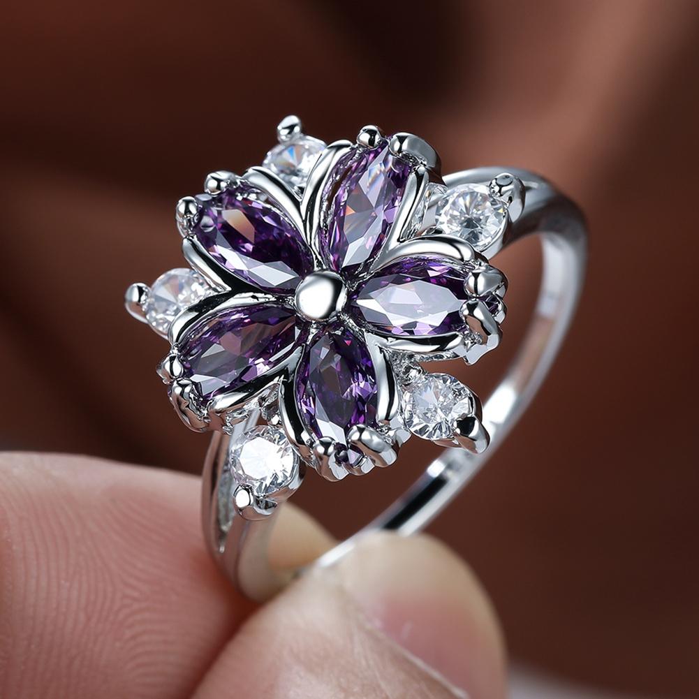 Elegante Mode-Prinzessin-Verlobungsringe für die Braut, Schmuck, romantische Blüte, rosa Stein-Damenringe 7 violett