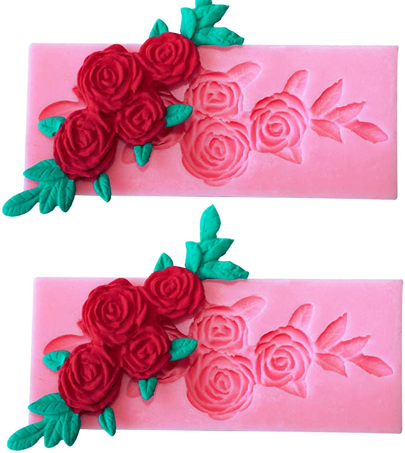 Vier Rosen Süßigkeiten Silikonform Fondant Schokolade Süßigkeiten Formen Zucker Handwerk DIY Kuchen Formen für Kuchen Topper Dekor Desserts Eiswürfel Süßigkeiten Pudding