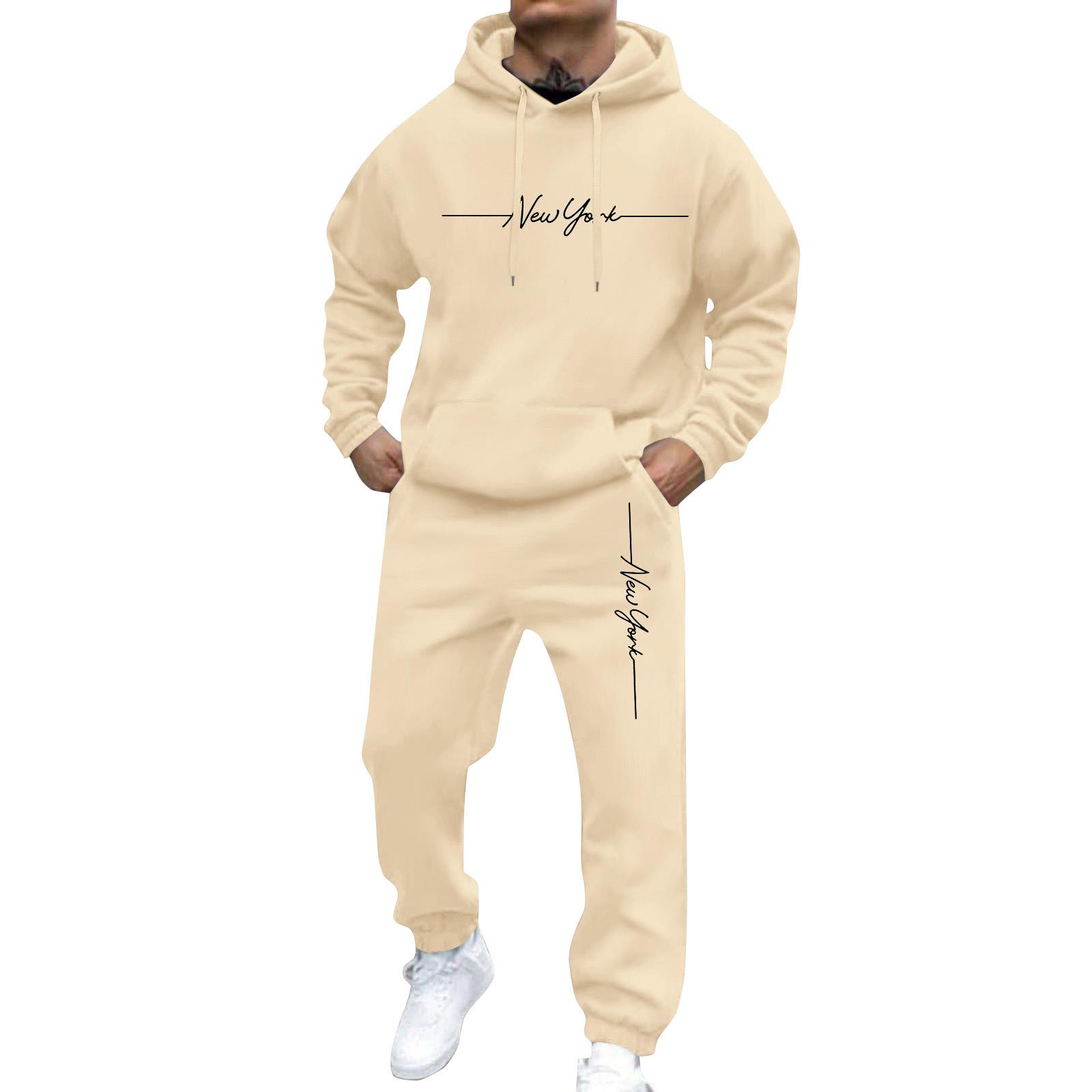 Herren Sweatshirt Anzug Herren Einfarbig Lässig Sportanzug Sweatshirt Anzug XXXL khaki