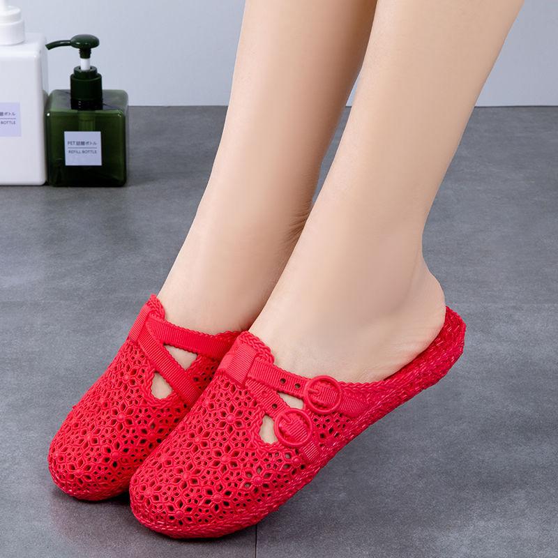 Frauen Sommer Sandalen Töpfe Loch Schuhe Crok Gummi Clogs Frau EVA Unisex Garten Schuhe Strand Flache Weibliche Sandalen Hausschuhe 39 rot