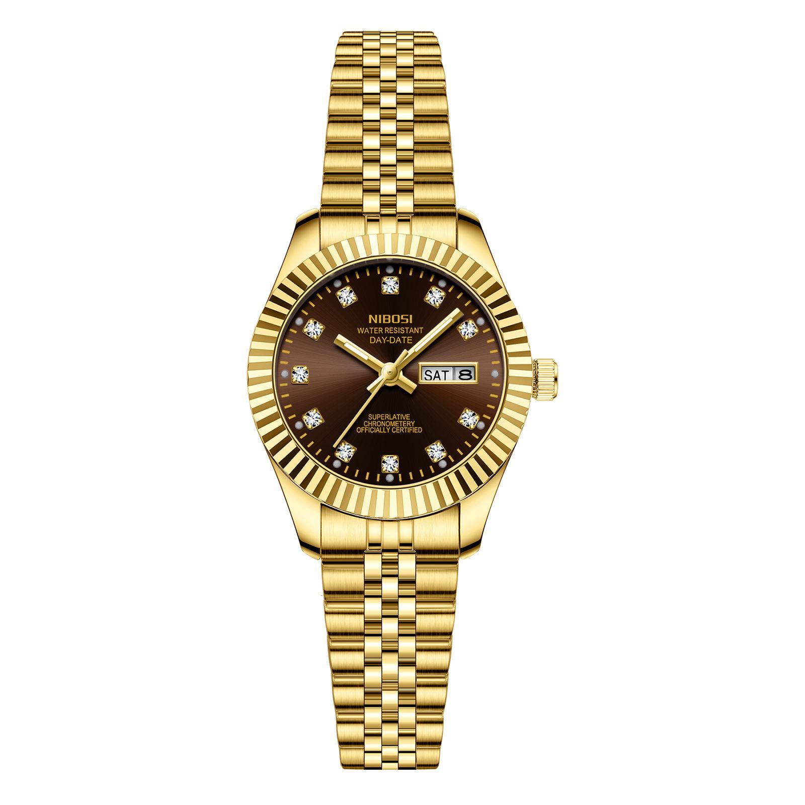Nibosi 2697 Silber Gold Diamant Damen Uhren Edelstahl Armband Quarz Uhr Wasserdicht Kalender Leuchtend Damen Armbanduhren Nibosi 2697 beige