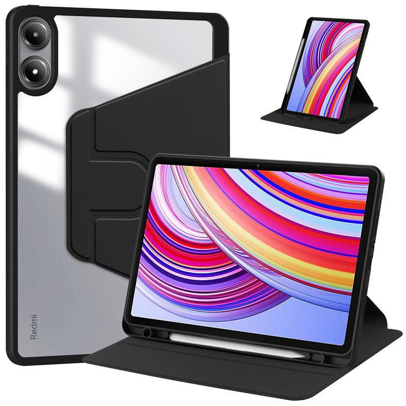 Flip-Lederhülle für Redmi Pad Pro 12.1 Zoll, 360 Grad drehbar, magnetisch, Smart-Tablet-Abdeckung für Xiaomi Redmi Pad Pro 12.1 2024, Hülle mit Bleistifthalter Redmi Pad Pro 12.1 schwarz