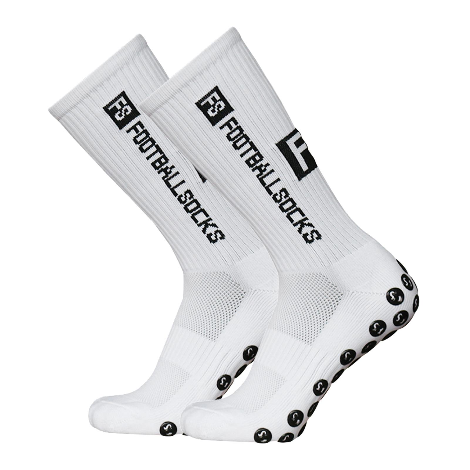 Outdoor-Sport-Laufsocken, Stretch-Socken, sportliche Fußball-Fußballsocken, rutschfeste Socken mit Griffen weiß