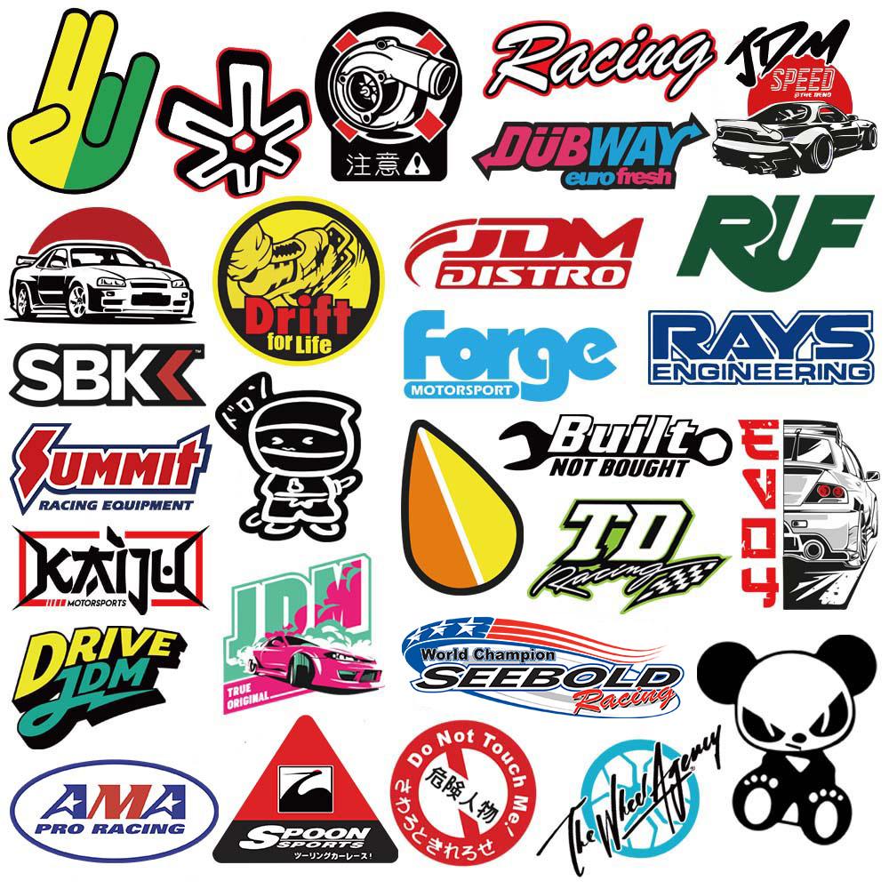 102050 100 Stück Coole Rennwagen JDM Aufkleber Decals Laptop Skateboard Gepäck Handy Helm Wasserdichte Motorrad Aufkleber Packs black