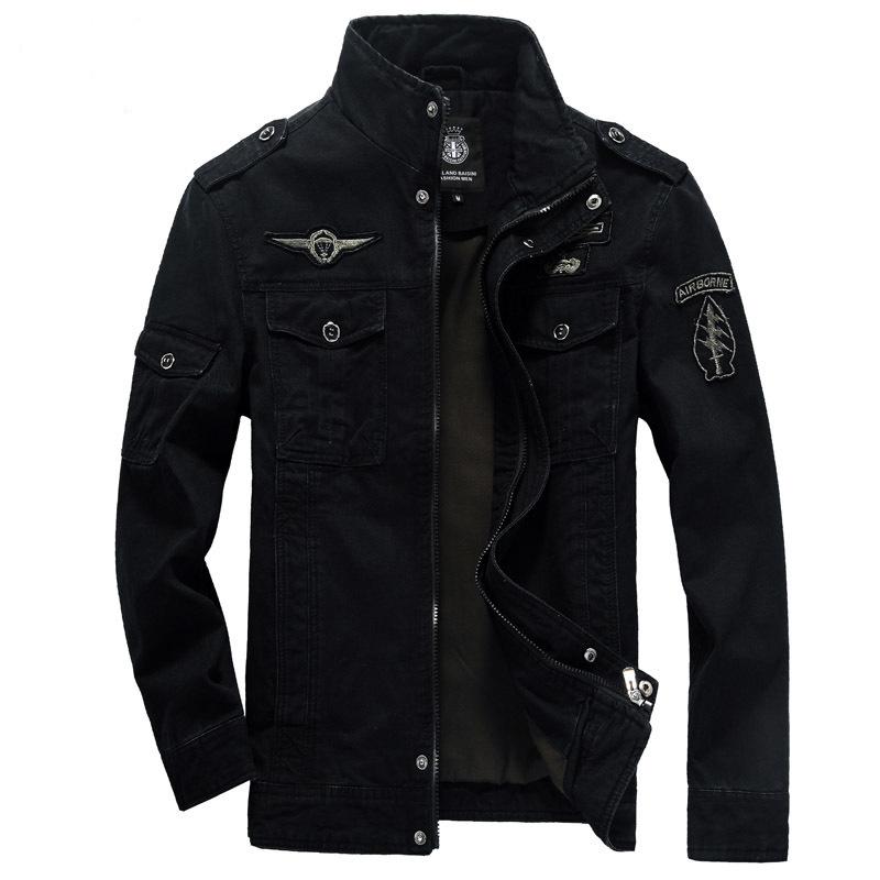 Outdoor Frühling und Herbst Jacke Herren Militärstil Reiner Baumwollmantel Herrenbekleidung 2XL schwarz