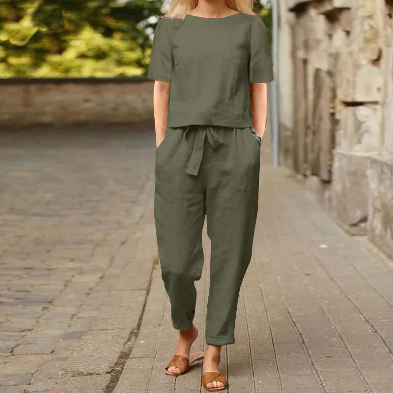 Damen Bluse und Hose, Ein Sommer-Set aus zwei Objekten mit Hose L armee grüne