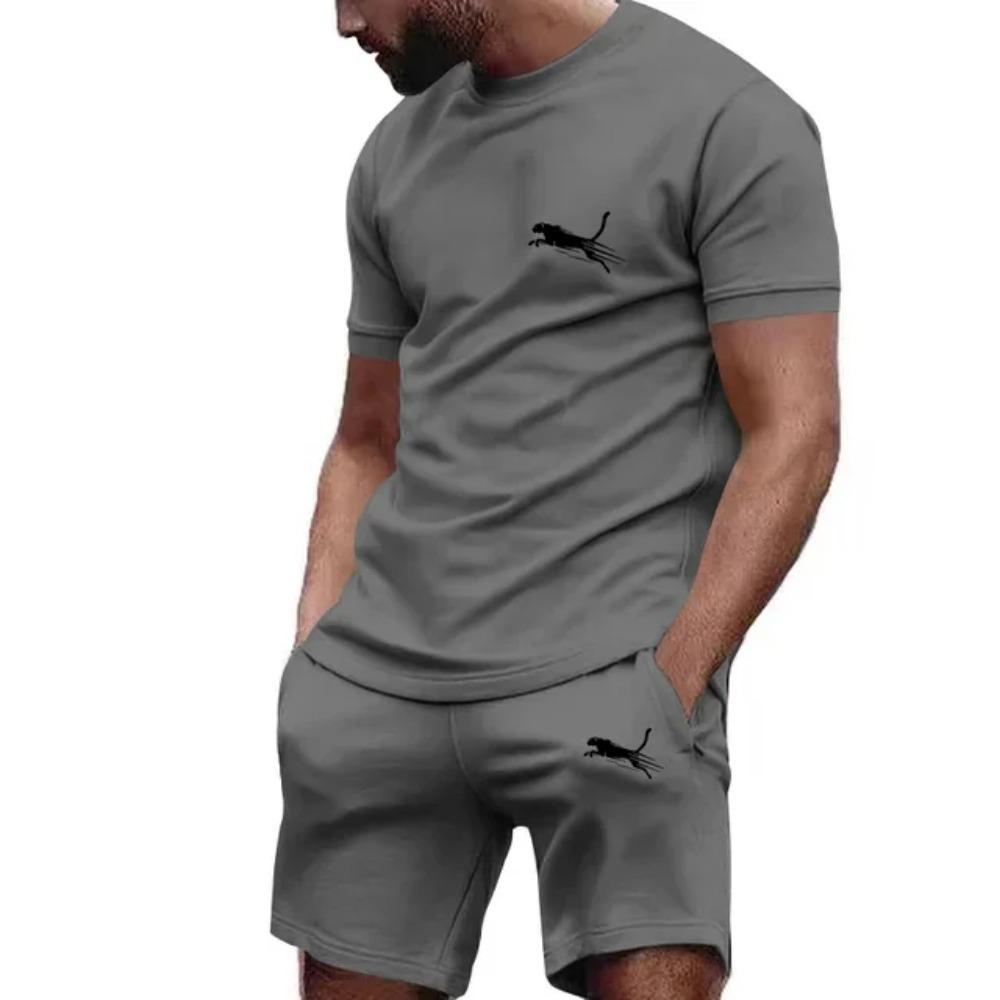 Herren Sportbekleidung Sommer Anzug Herren Fitness Anzug Sport Anzug Kurzarm T-Shirt + Shorts Schnelltrocknend 2-teilige Sets 4XL gray