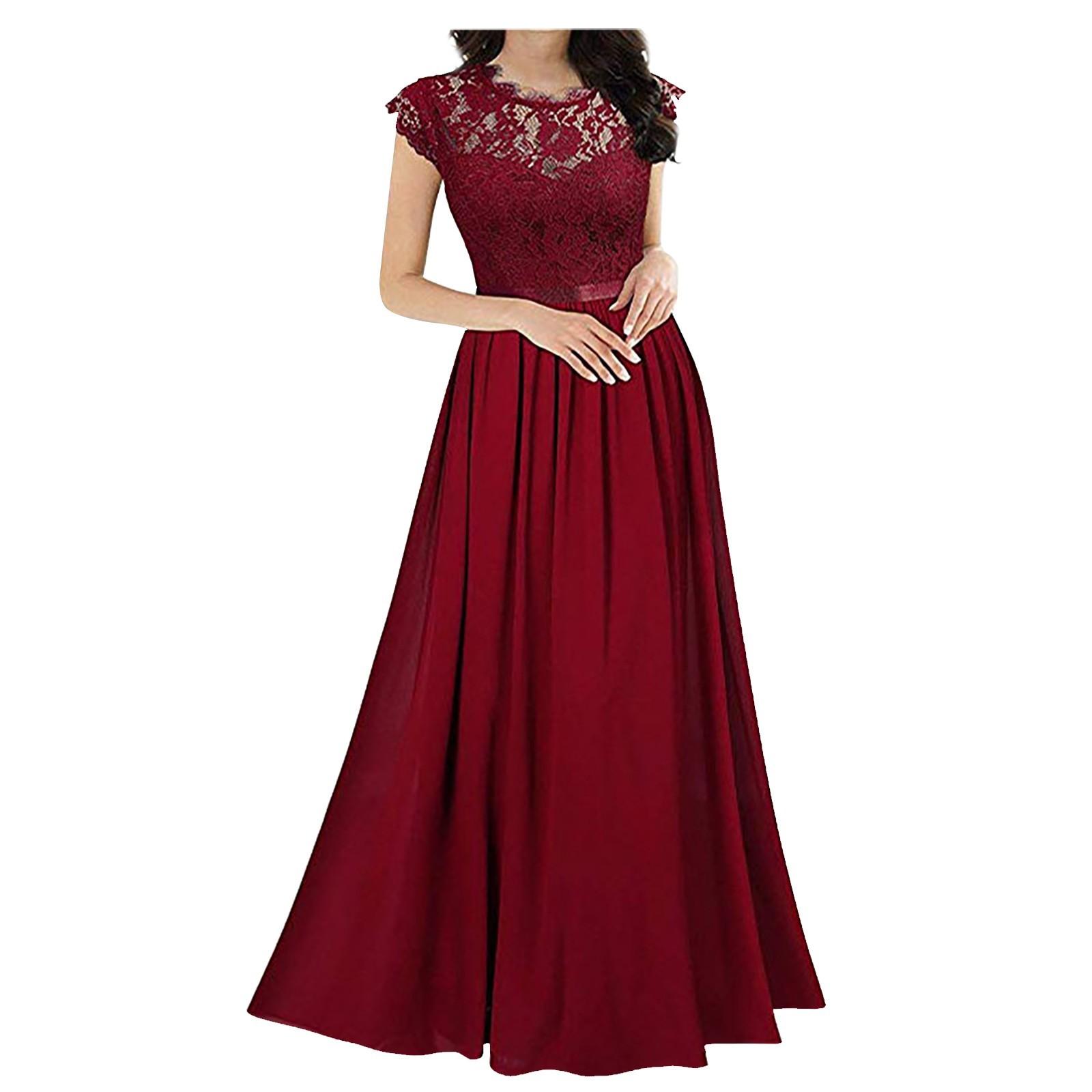 Chiffon-Kleid, Chiffon-Nähte, Spitzenkleid, Brautjungfern, Abendkleider für Damen XXL rot