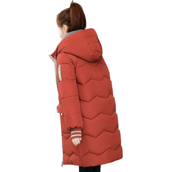 Winter Frauen Mantel Baumwolle Gepolsterte Lange Hülse Mit Kapuze Mantel Verdickt Lose Zipper Mid Länge Outwear Jacke Streetwear 4XL rot