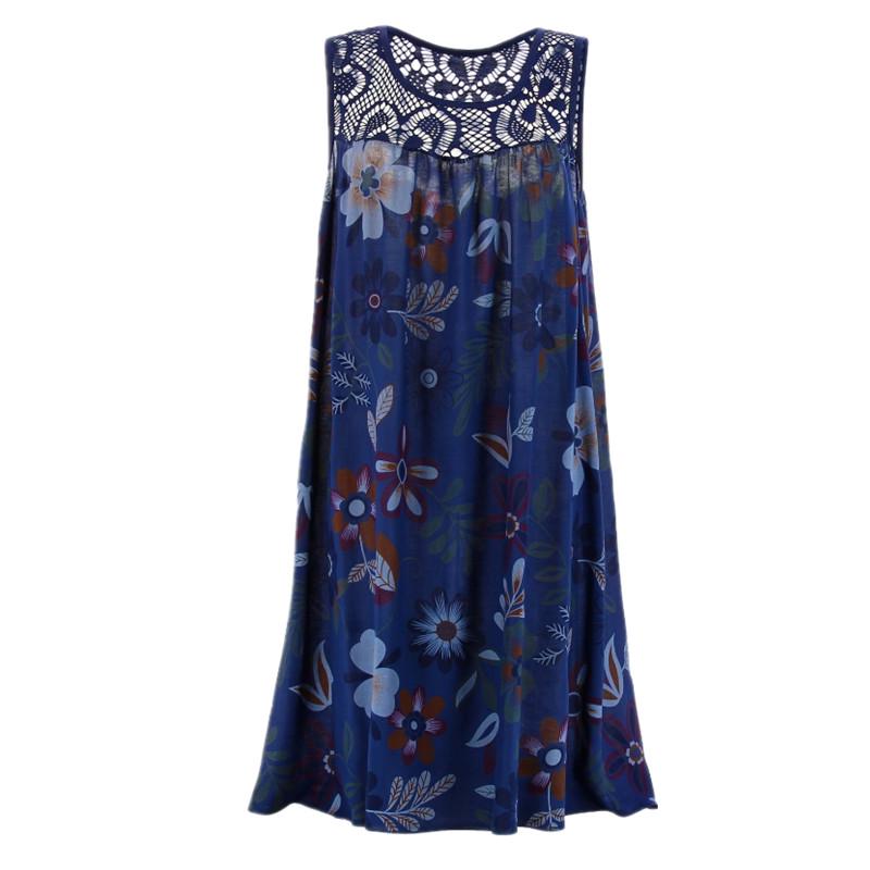 Mode Plus Größe Kleid Frauen Sleevelss Spitze Print Kleid Lose Casual Sommer Kleid XXXXL navy blau