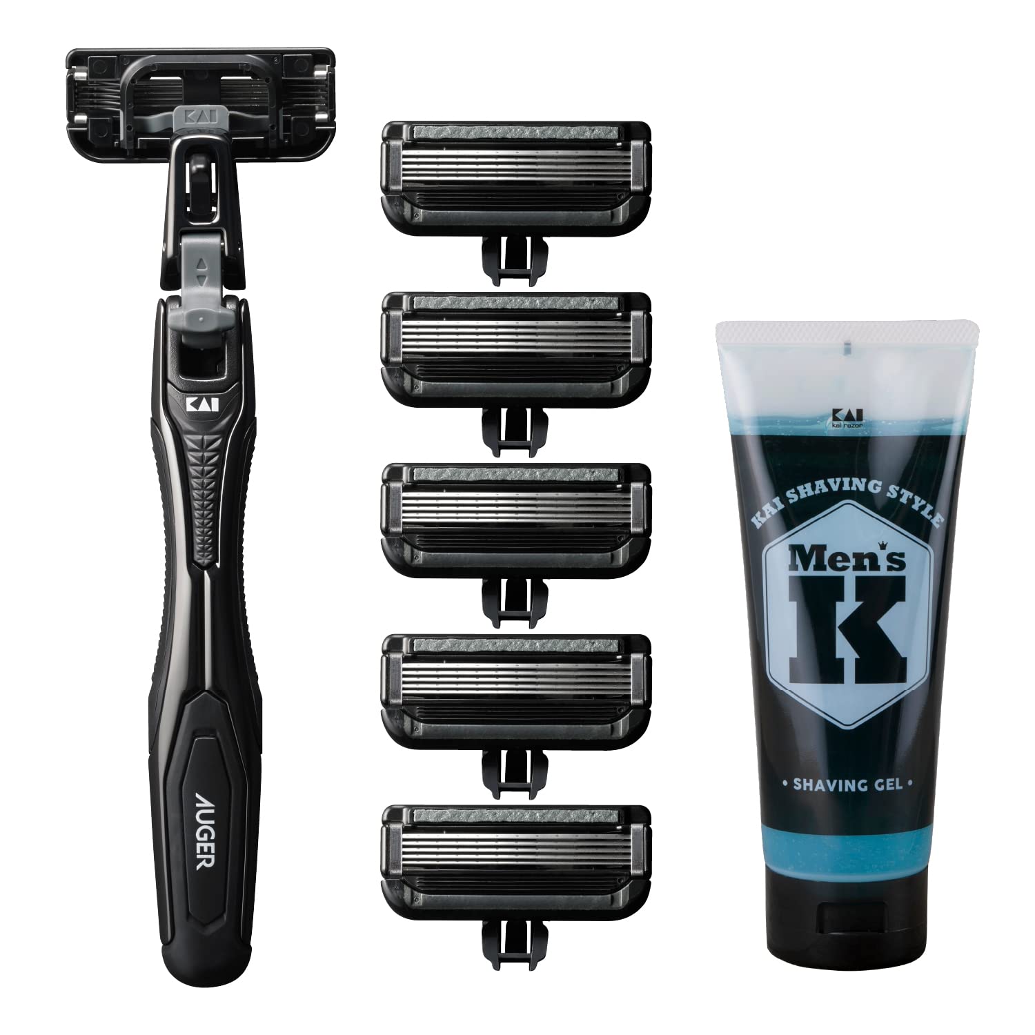Kai Auger Rasierer Ersatz Rasur 5 Klingen Set, Klingen, Gel, T-förmiger Rasierer, schwarz