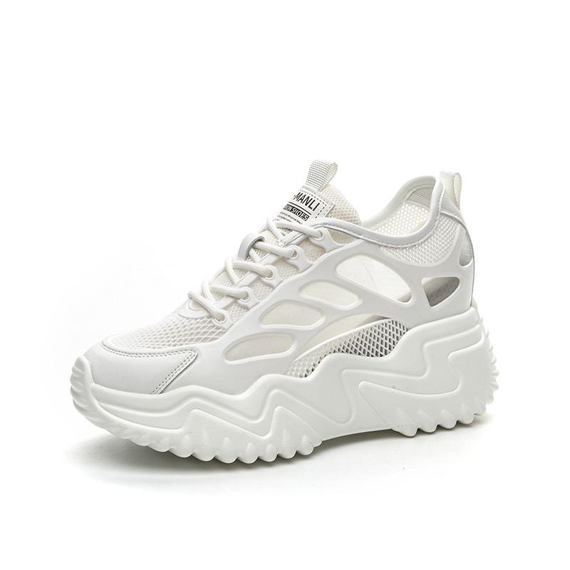 Sommer Schlanke Schuhe Plateauschuhe Ausgehöhlte Atmungsaktive Schuhe Koreanische Studenten Lässige Sport Mesh Schuhe Damenschuhe 34 weiß