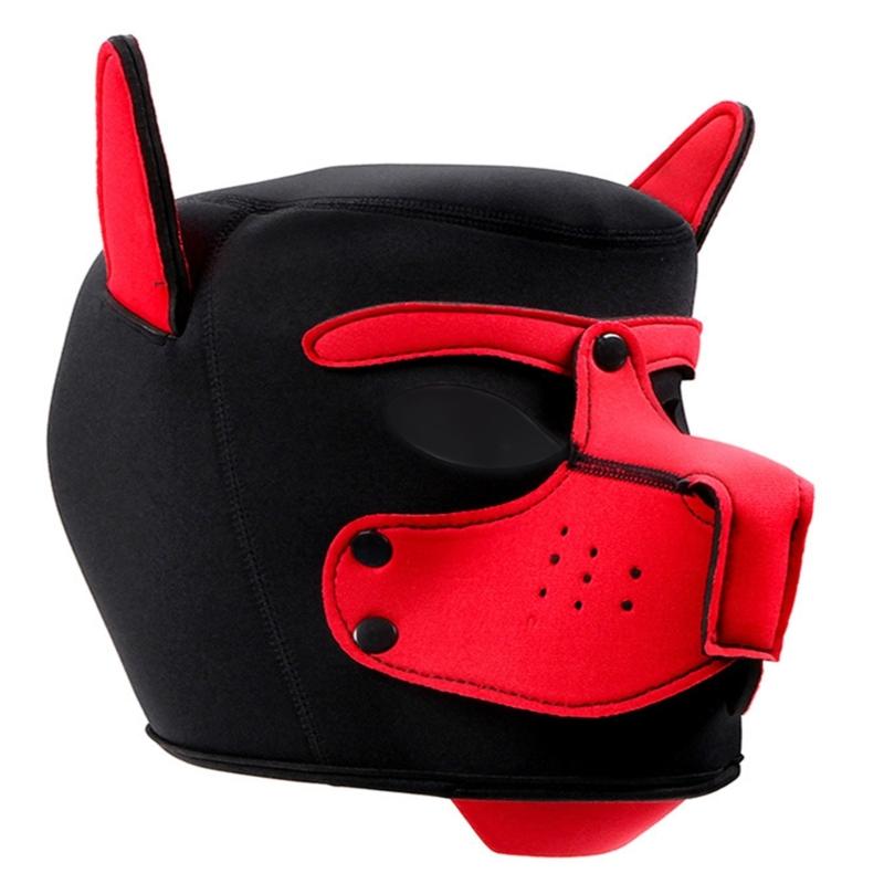 Hundekopfmaske Halloween Hundekopfbedeckung Atmungsaktiv Vollkopf Hundemaske Kostüm für Erwachsene Halloween Verkleidung Cosplay Party rot