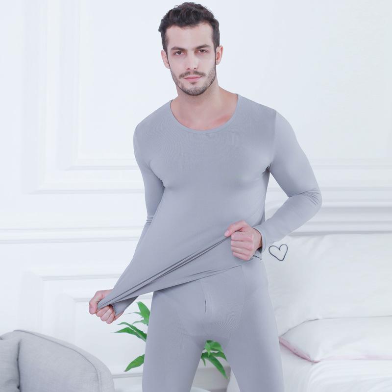 1 Set (Hemd + Hose) Sexy nahtlose Stretch-Thermo-Unterwäsche-Sets für Paare, Unisex, dünn, schlank, lange Unterhosen L licht grau