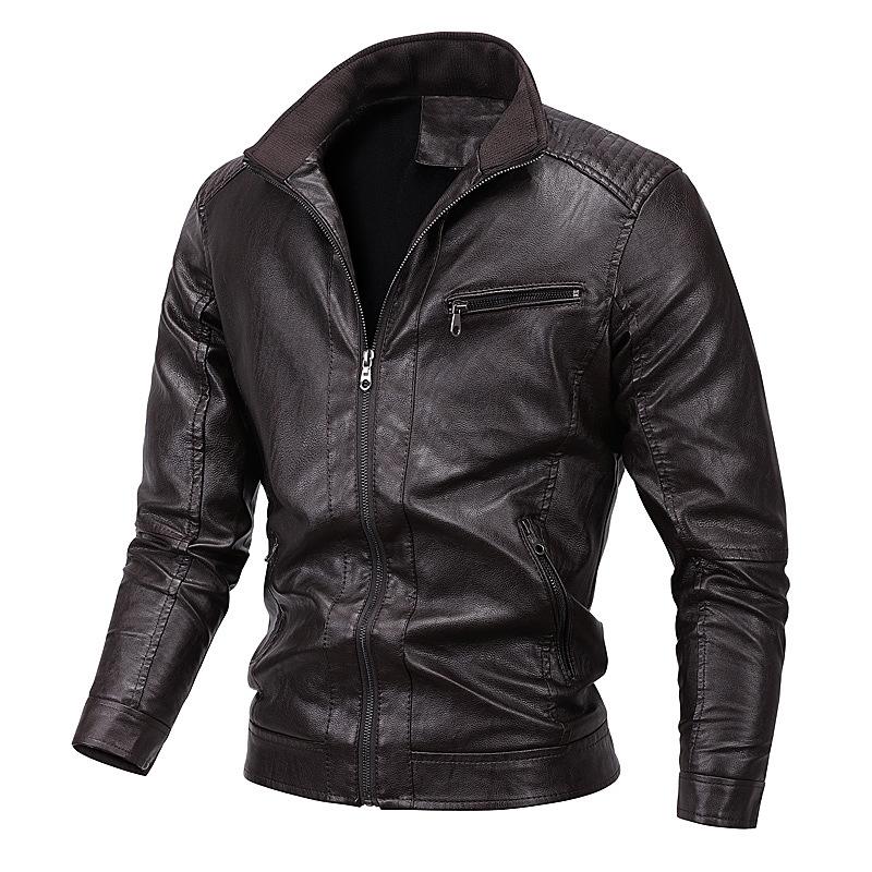 Herren Lederjacke Neue Herren PU Lederjacke Herren Europäische und Amerikanische Motorradjacke Plus Samt Lederjacke Herren Trend 5XL