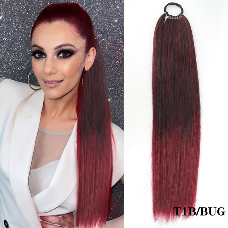 24 Zoll Yaki Straight Synthetischer Pferdeschwanz Haarteil mit Wickel-Puff Elastikband Natürlicher Look Haarverlängerung für Frauen 60CM beige