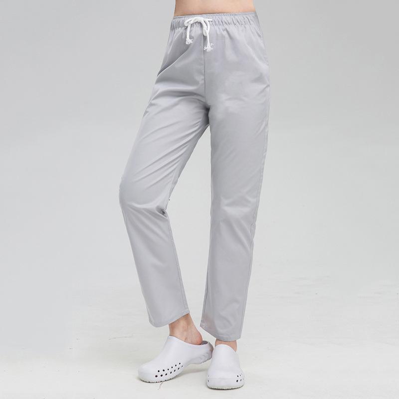 Unisex-Peelinghose mit elastischem Bund und Kordelzug und drei Taschen, Krankenschwester, Kosmetikerin, Labor, Scrubs, Pet Shop, Arbeitskleidung L licht grau