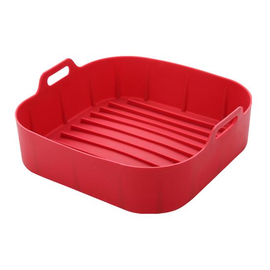 Silikon-Backformen-Einlagen für Heißluftfritteusen mit Griffen, lebensmittelechte Silikon-Backofeneinlage, antihaftbeschichtet, wiederverwendbar, Zubehör für Heißluftfritteusen mit 4–6 Qt L rot
