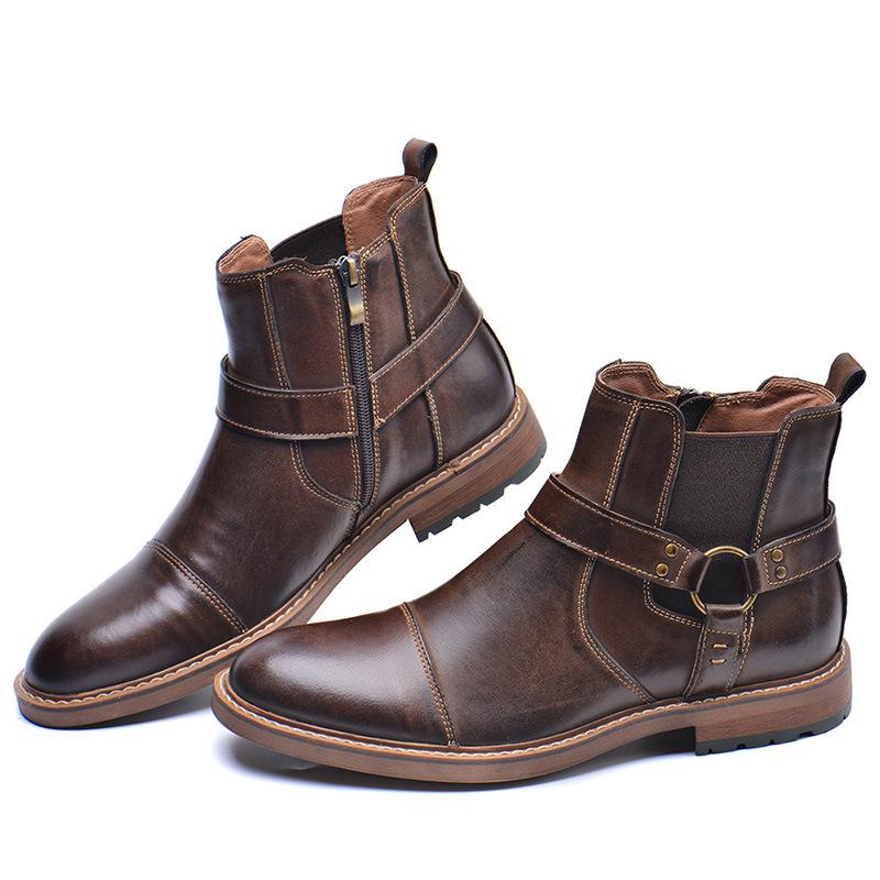 Motorradschuhe, Retro Lederstiefel, Robuste Herren-Knöchelstiefel, Partner-Knöchelstiefel, Schuhe in Übergröße, Herren-Arbeitsschuhe 48