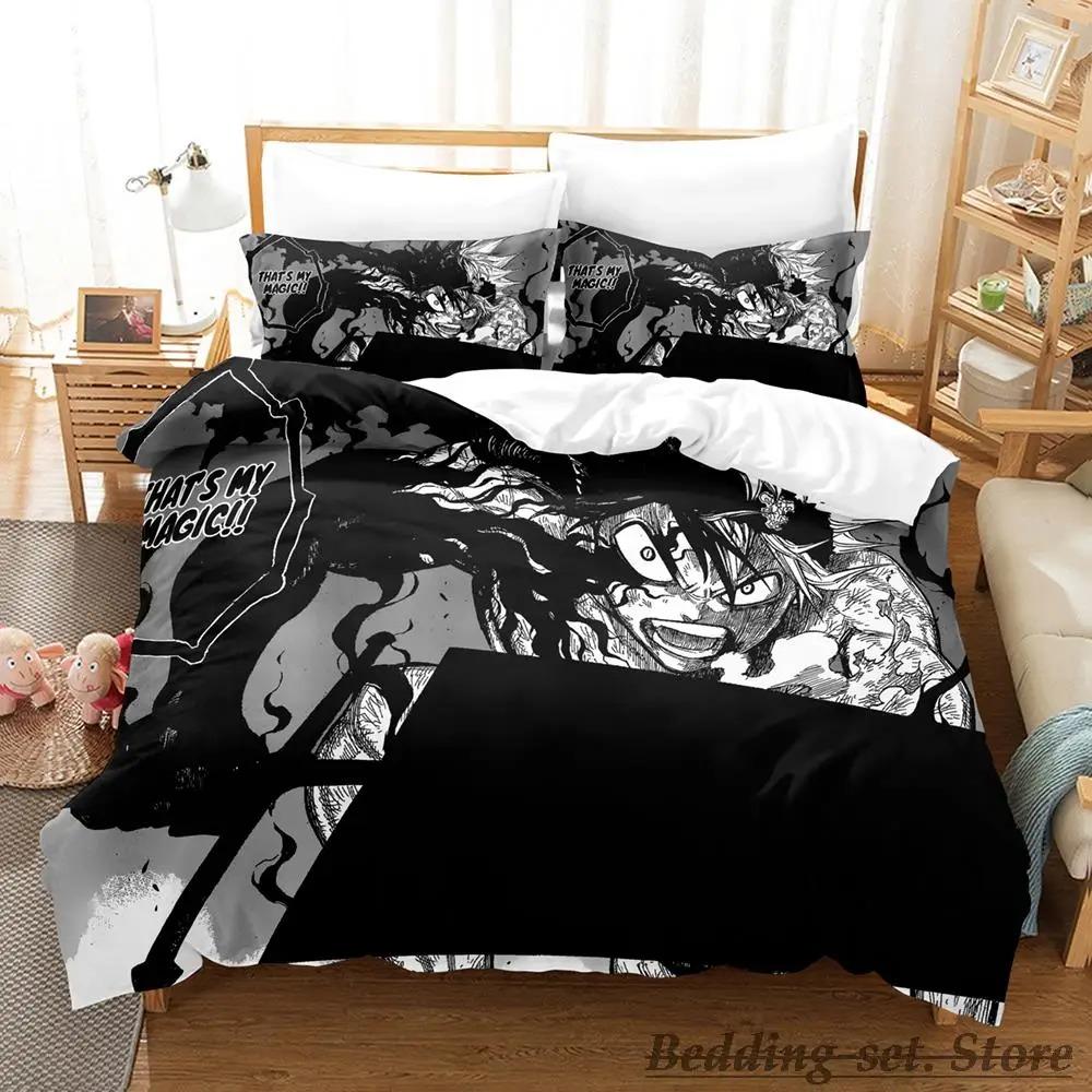 Black Clover Bettwäsche-Set, Einzelbett, Doppelbett, Queen-Size-Bett, King-Size-Bett, Erwachsenen- und Kinderschlafzimmer, Bettbezug-Sets, Anime-Parure de Lit-Bett EU Single 135x200cm