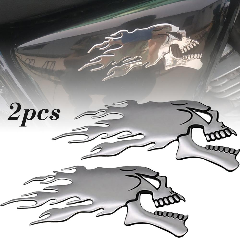 Motorrad Motorrad Panzer Auto Sliver Flaming Skull 3D Gel Aufkleber Aufkleber L/R Paar