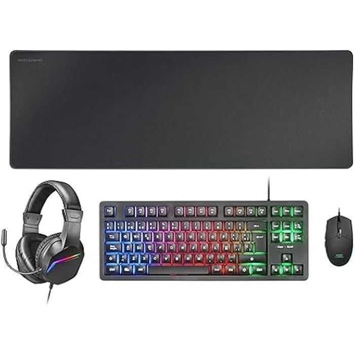 RGB Gaming Tastatur-Set - Mars Gaming - MCP-RGB3 - 3200 DPI Maus - RGB Over-Ear Headset - Mauspad