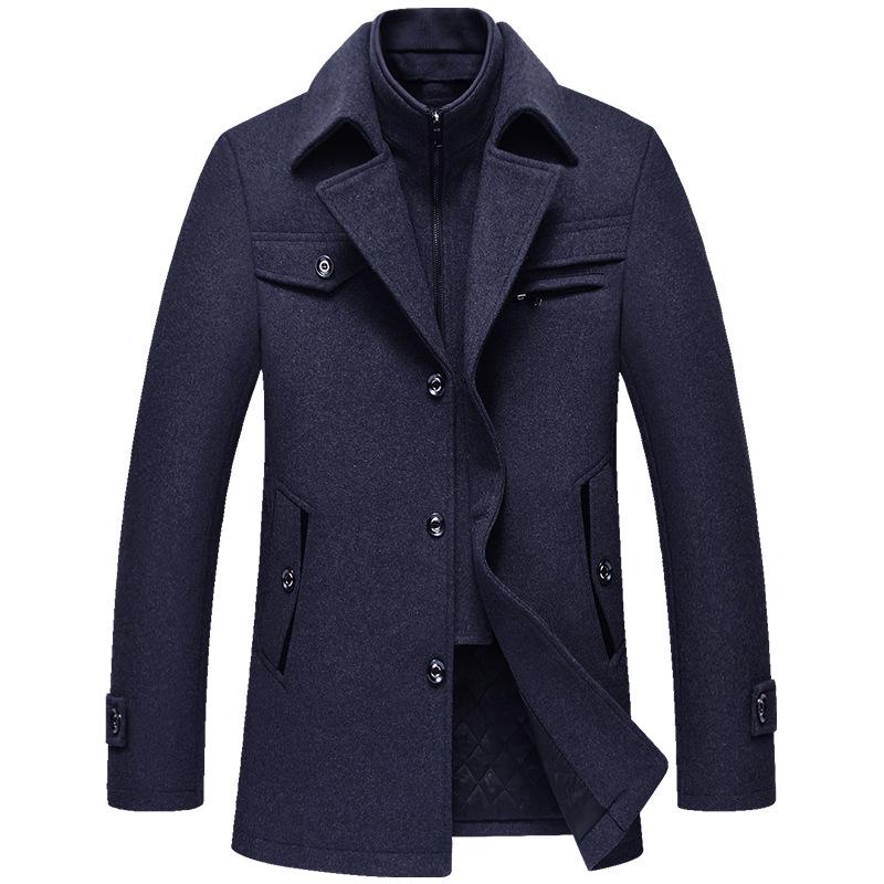 Herren Wollmantel Warmer Mantel Daunenjacke Wollmantel Baumwollgefütterter Mantel Herbst und Winter Warme Oberteile Business Casual Herren Windjacke XXXL dunkelblaue