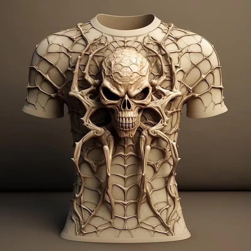 Mode 3D Spinne Gedruckt T Shirt Für Männer Lustige Schädel Muster Übergroßen T-shirts Sommer Casual Oansatz Kurzarm Pullover Tops 2XL