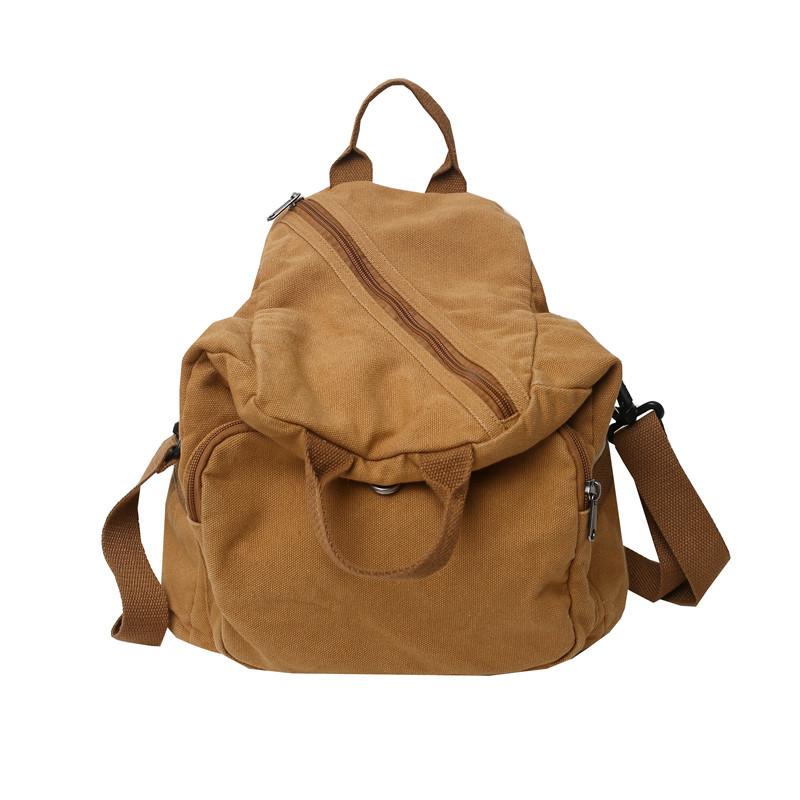 Rucksack aus gewaschenem Canvas, Unisex-Umhängetasche, einfarbig, kleiner Rucksack braun