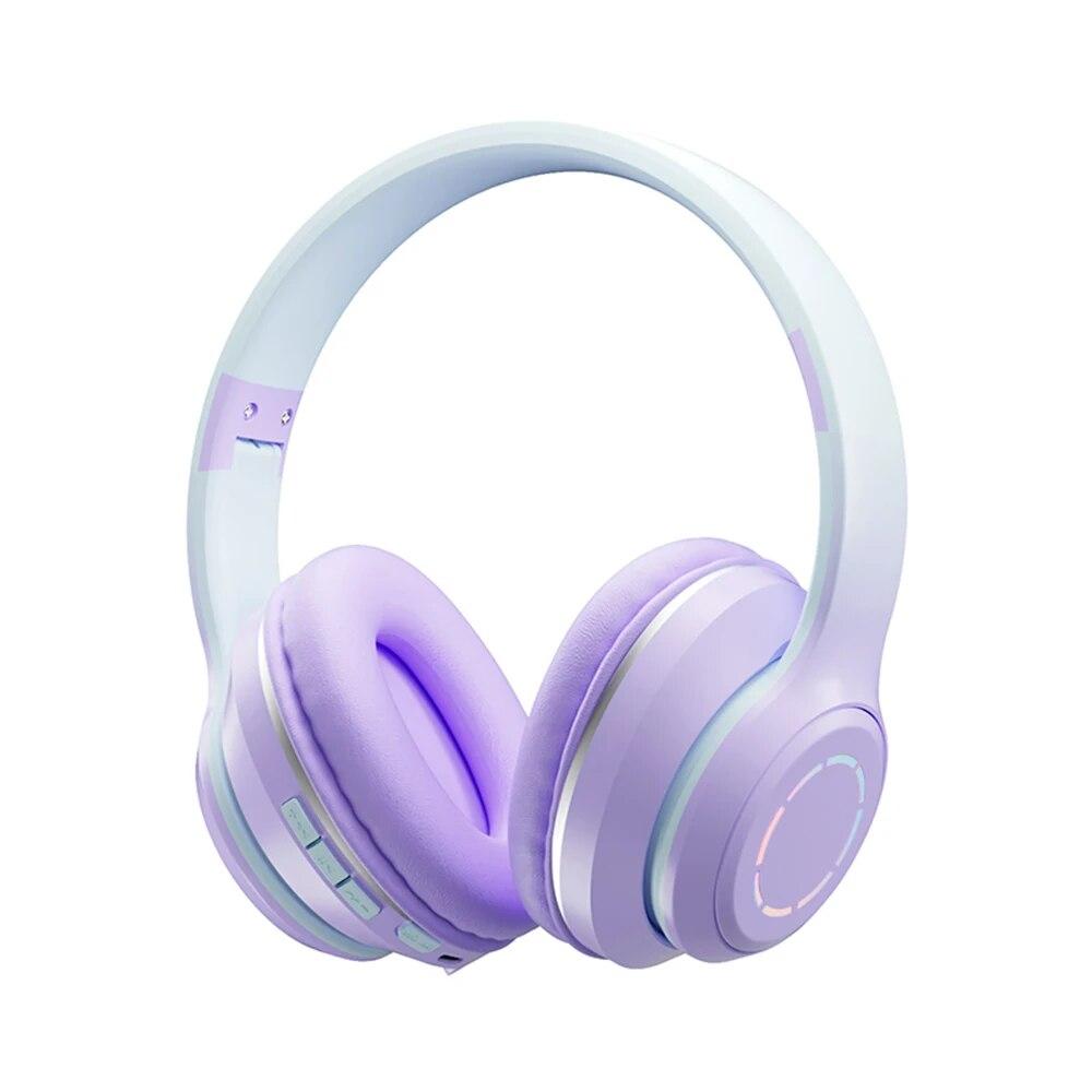 2025 Farbverlauf Bluetooth-Kopfhörer Drahtloses Musik-Headset LED-Licht mit Mikrofon Gamer-Kopfhörer Kinder Schöne Weihnachtsgeschenke violett
