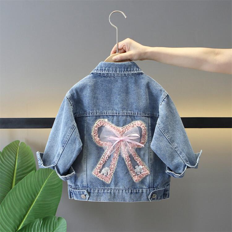 2-12 Jahre Mädchen Jeansjacke Mode Baby Kinder Jean Mäntel für Mädchen süße Schleife Design Kinder Oberbekleidung Kleidung 160cm rosa