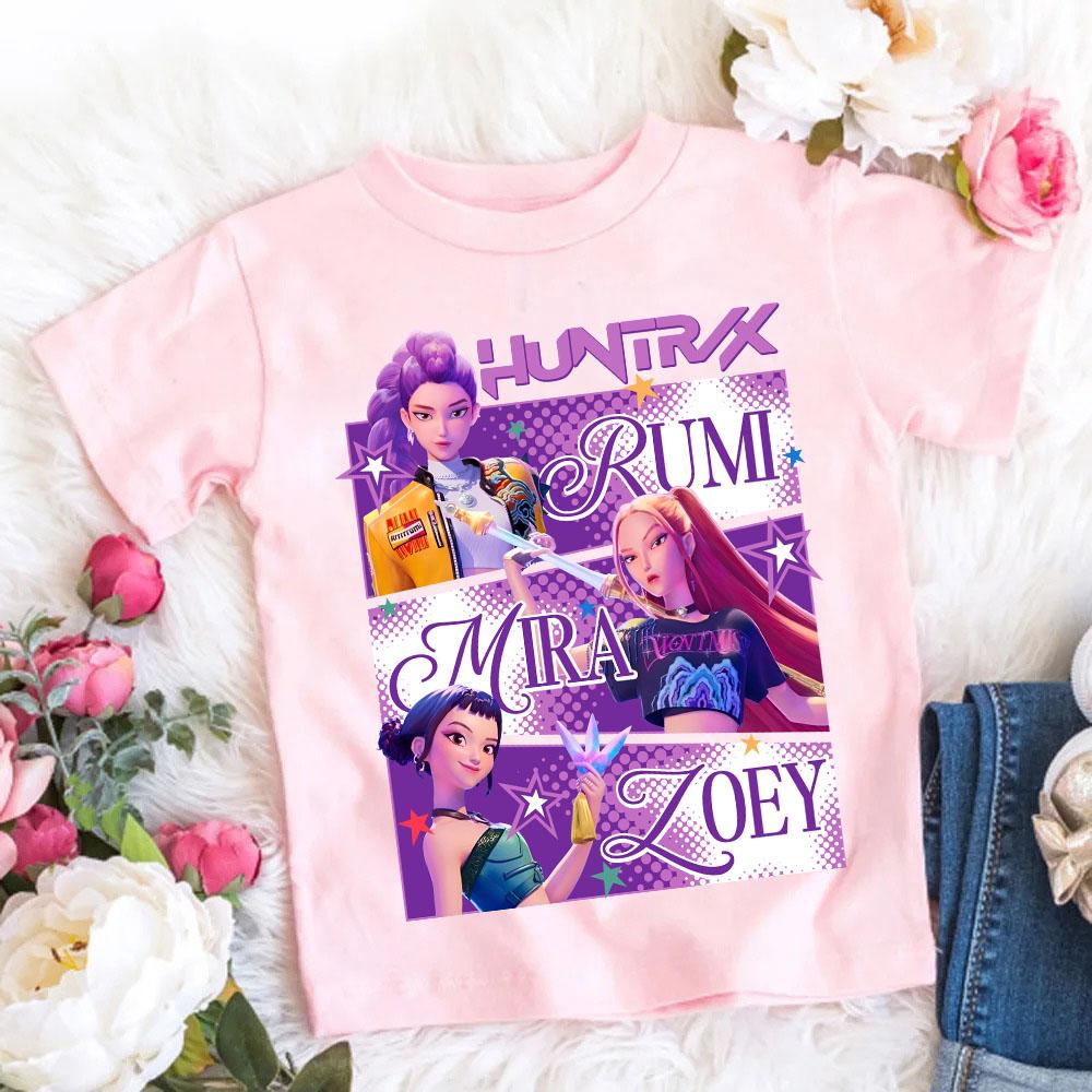 Kpop Dämonenjäger Kinderbekleidung Kurzarm T-Shirt Niedliches Kpop Dämonenjäger T-Shirt Harajuku T-Shirt für Jungen Mädchen 140 purple