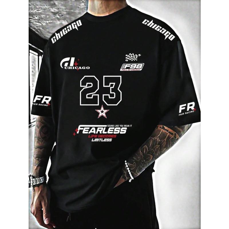 Herrenmode, Rennsport-Stil, englischer Aufdruck, lässiges T-Shirt, grafisches T-Shirt M