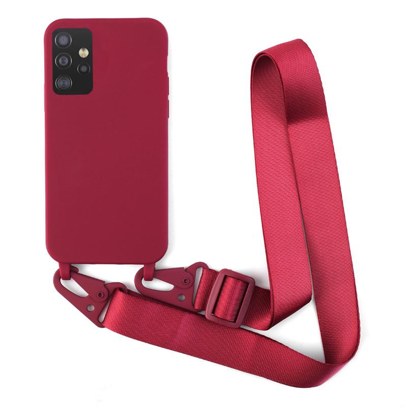 Crossbody Strap Lanyard Fall für Samsung Galaxy S23 S22 Ultra S20 S21 FE A52 A13 A53 A54 A14 A24 A34 a33 A32 A12 A72 A51 A71 A22 A41 A21S Soft Cover Samsung A71 5G dunkelrote