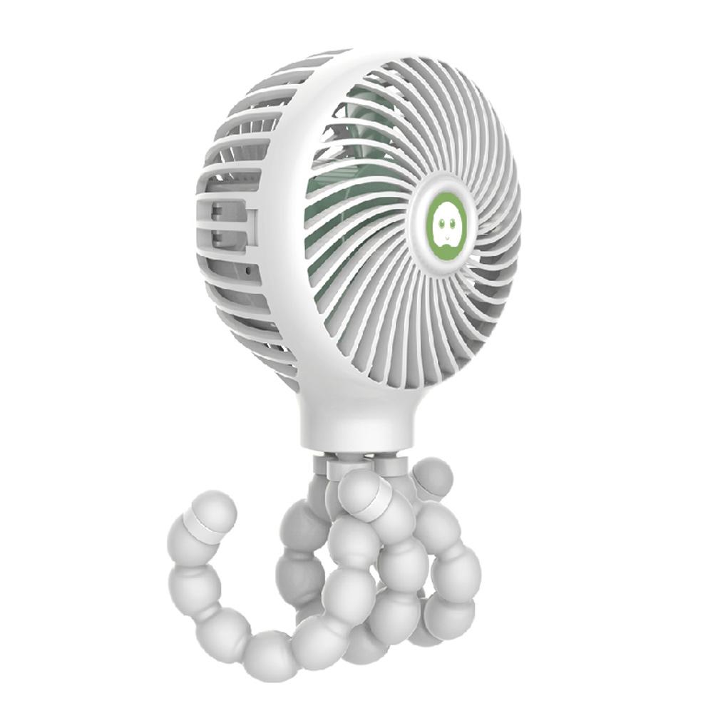 Tragbarer Mini-Ventilator für Kinderwagen, flexibler Octopus-Stativ-Clip-on-Ventilator mit 3 Geschwindigkeiten weiß