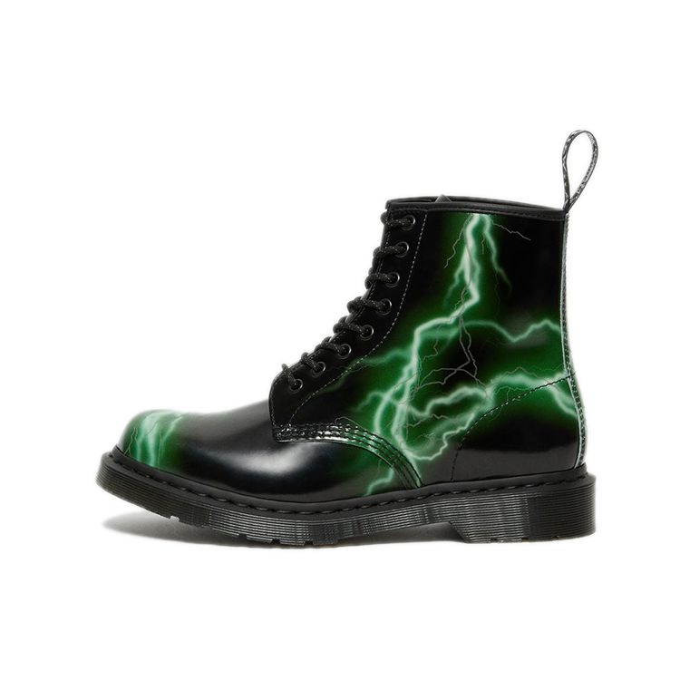 DR. Martens 1460 Leder Blitzmuster Reflektierende Kanten Kurze Stiefel Unisex-Stiefel Schwarz Grün 27052001 36 black